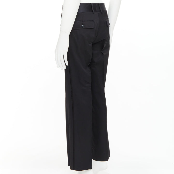 DOLCE GABBANA black virgin wool blend satin waist tuxedo pants IT44 XS