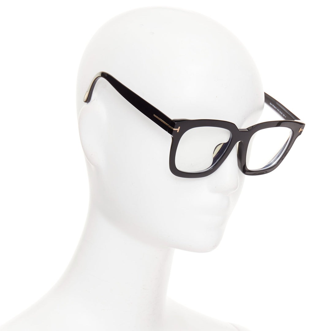 TOM FORD Sari TF690-F black acetate silver T bar oversized optical frame glasses