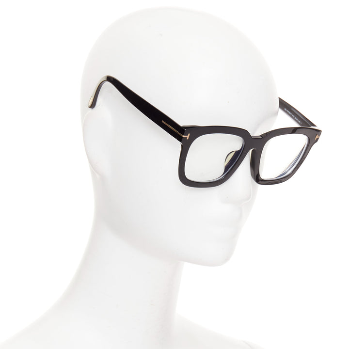 TOM FORD Sari TF690-F black acetate silver T bar oversized optical frame glasses