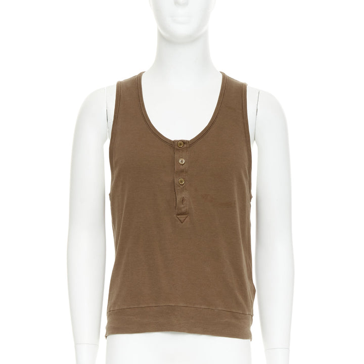 BOTTEGA VENETA brown silk cotton half button scoop neck tank top IT50 L