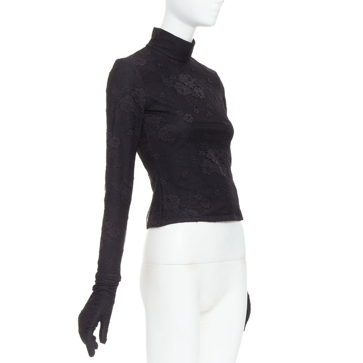 BALENCIAGA Demna 2022 black lace mock neck glove top FR34 XS Kim Kardashian