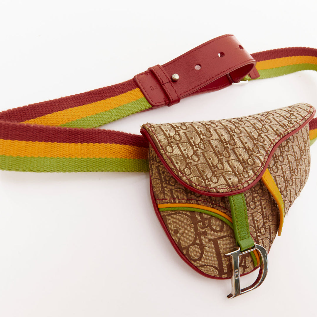 rare CHRISTIAN DIOR John Galliano 2004 Rasta Trotter monogram saddle belt bag