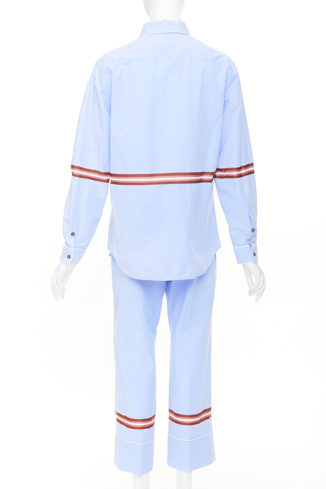 NO. 21 red stripe light blue cotton blend button shirt pants set IT42 M