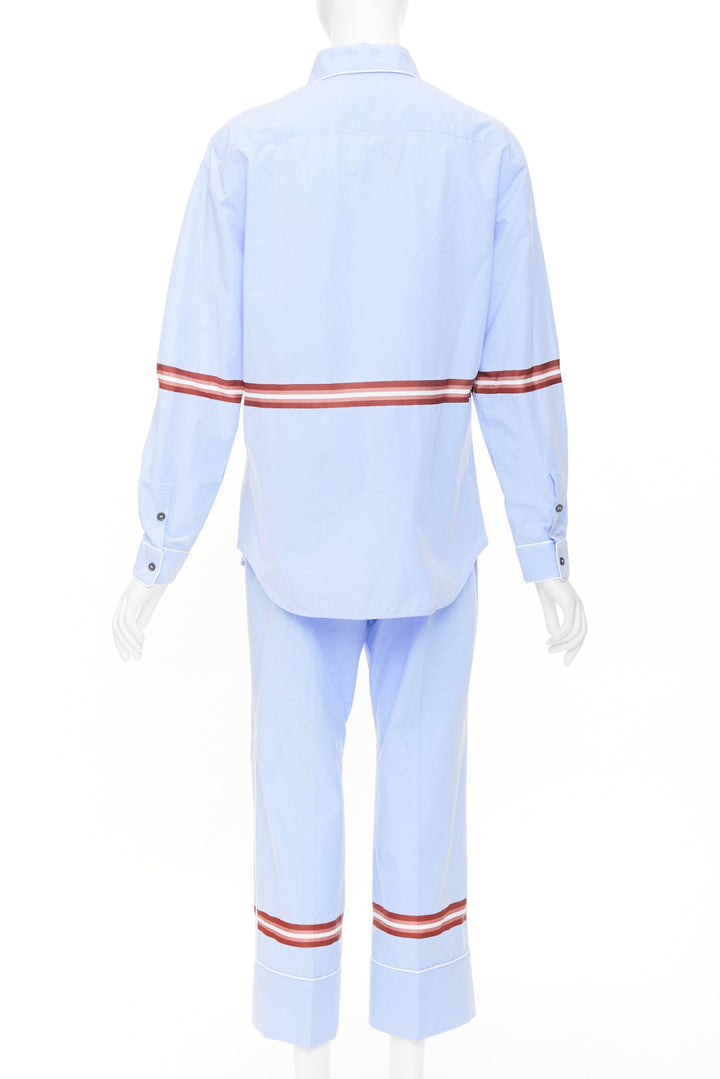 NO. 21 red stripe light blue cotton blend button shirt pants set IT42 M