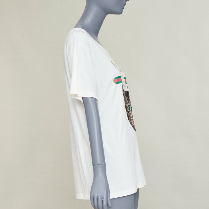 GUCCI Mystic Cat Sequin embroidered GG logo oversized tshirt XS