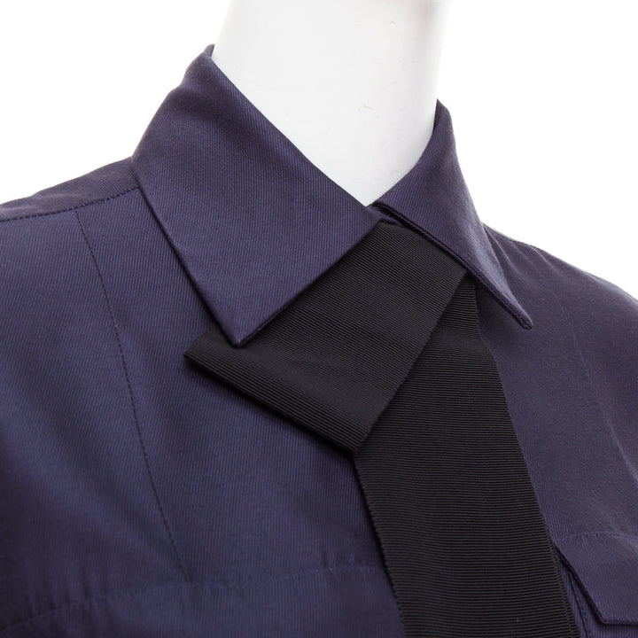 VVB VICTORIA BECKHAM navy black trimmed boxy utility shirt UK6 S