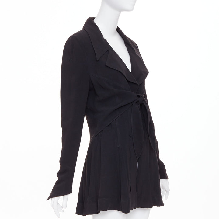 KARL LAGERFELD Vintage black tie front pleated hem wool crepe coat FR44 2XL