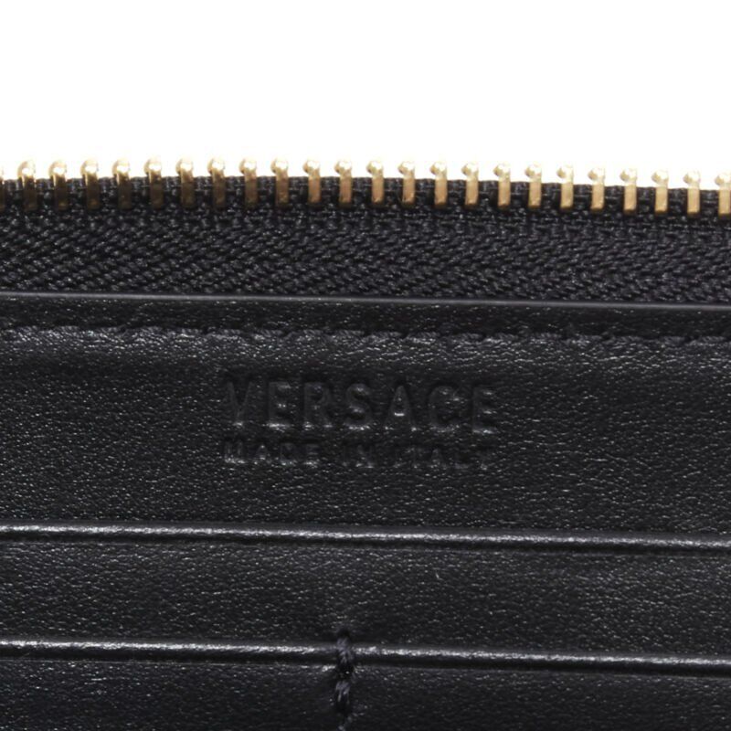 VERSACE black saffiano leather gold logo V stitch continental long wallet