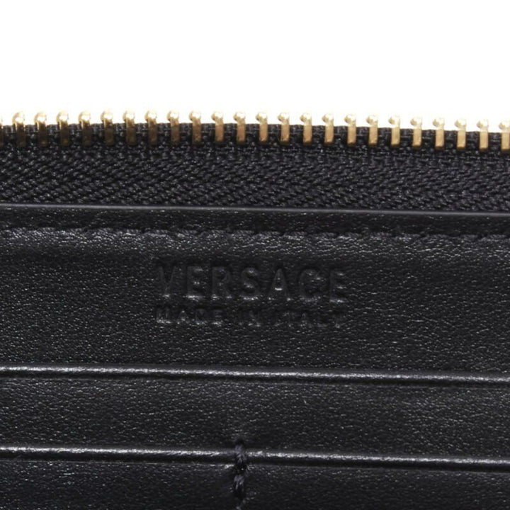 VERSACE black saffiano leather gold logo V stitch continental long wallet