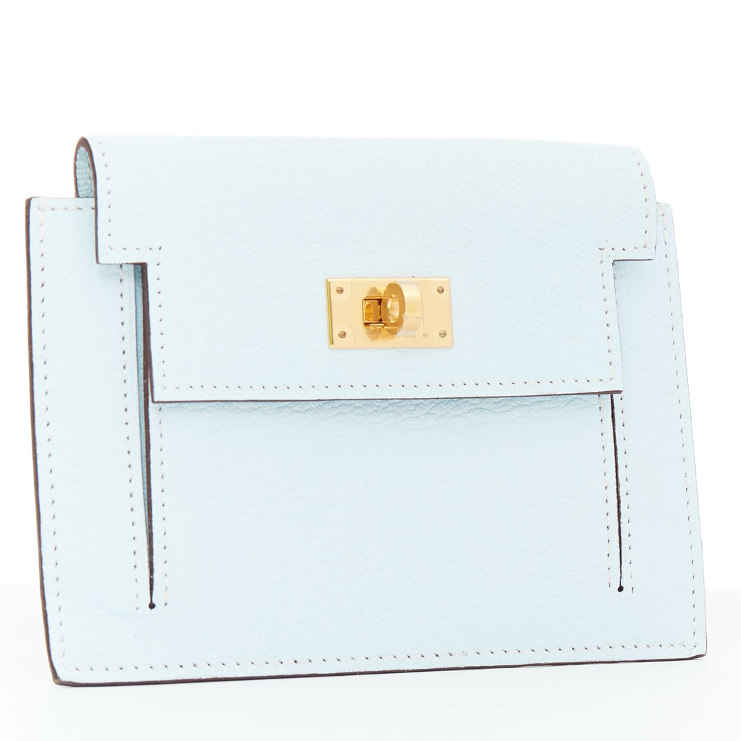 HERMES Kelly Pocket Compact Chevre Mysore Bleu Brume wallet