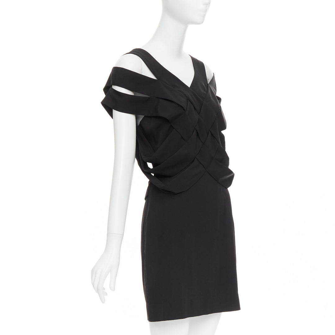 STELLA MCCARTNEY 2008 black silk intrecciato woven open back dress IT40 S