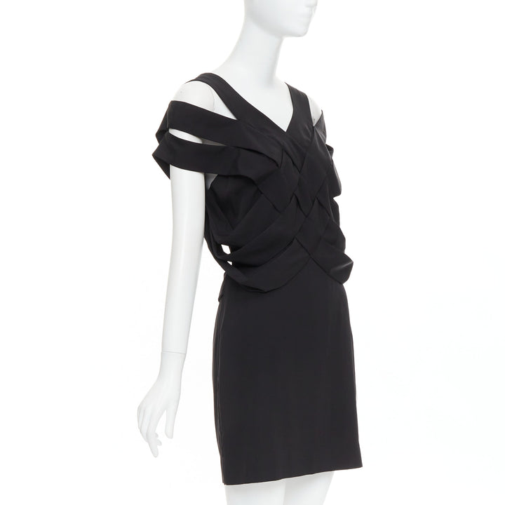 STELLA MCCARTNEY 2008 black silk intrecciato woven open back dress IT40 S