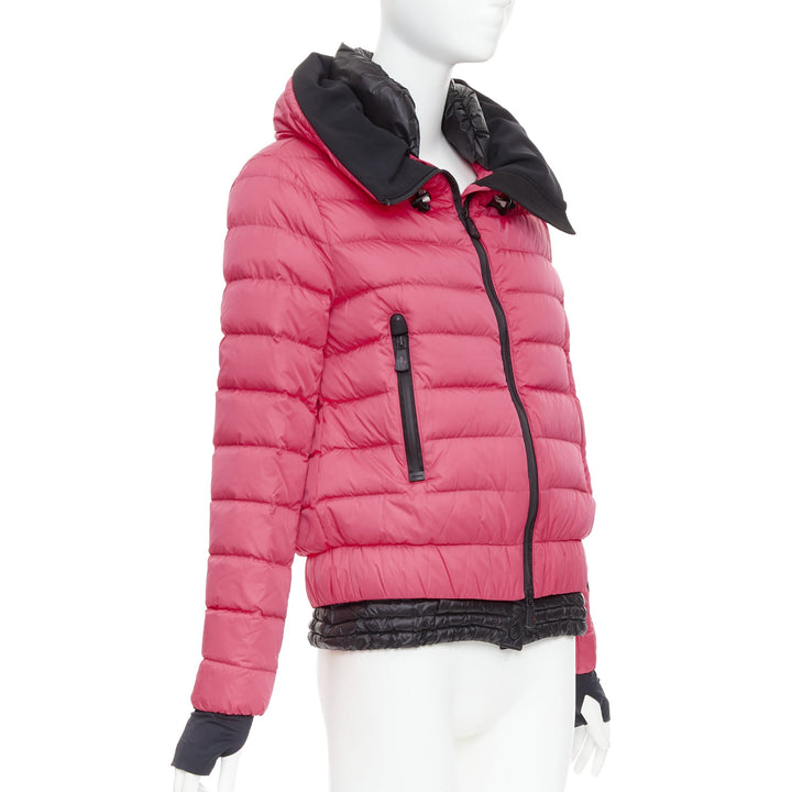 MONCLER Grenoble pink nylon black trim down filled puffer ski jacket Sz1 S