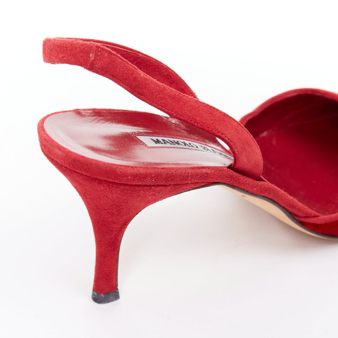 rare MANOLO BLAHNIK red suede harlequin check slingback pumps EU38