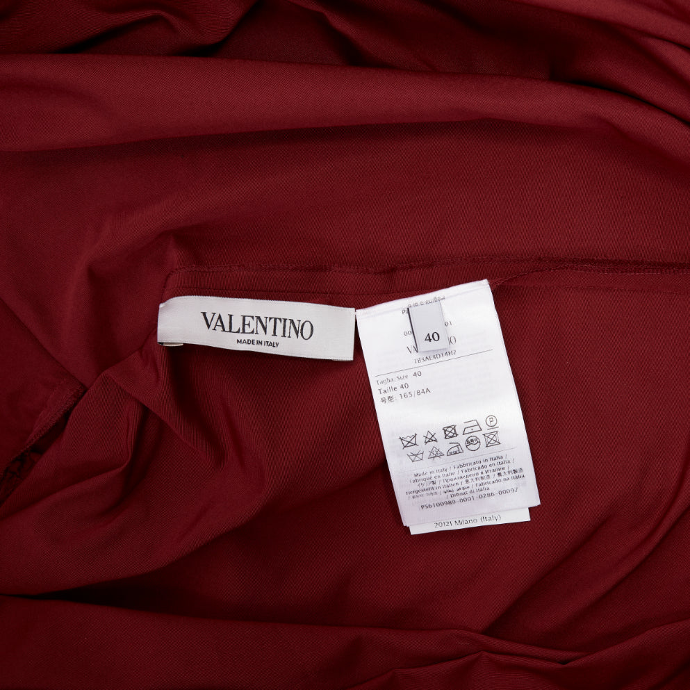 VALENTINO dark red cotton mock neck oversized volume puff sleeve top IT40 S