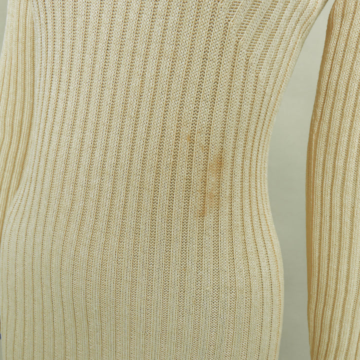 CELINE Phoebe Philo 2015 Runway cream beige ribbed knit off shoulder dress M