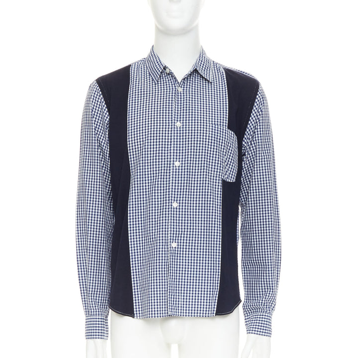 COMME DES GARCONS SHIRT 2010 white blue patchwork gingham cotton wool shirt L