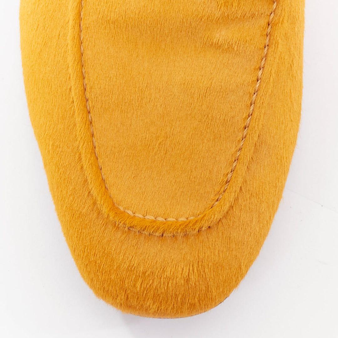 TOM FORD mustard yellow calf hair gold chain velvet moccasin loafers UK8 EU42
