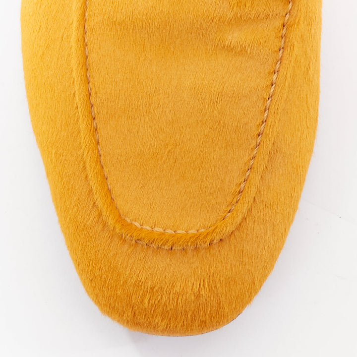 TOM FORD mustard yellow calf hair gold chain velvet moccasin loafers UK8 EU42