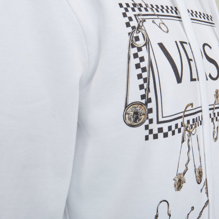 VERSACE 2020 white safety pin 90s vintage logo cotton graphic sweatshirt IT38 XS