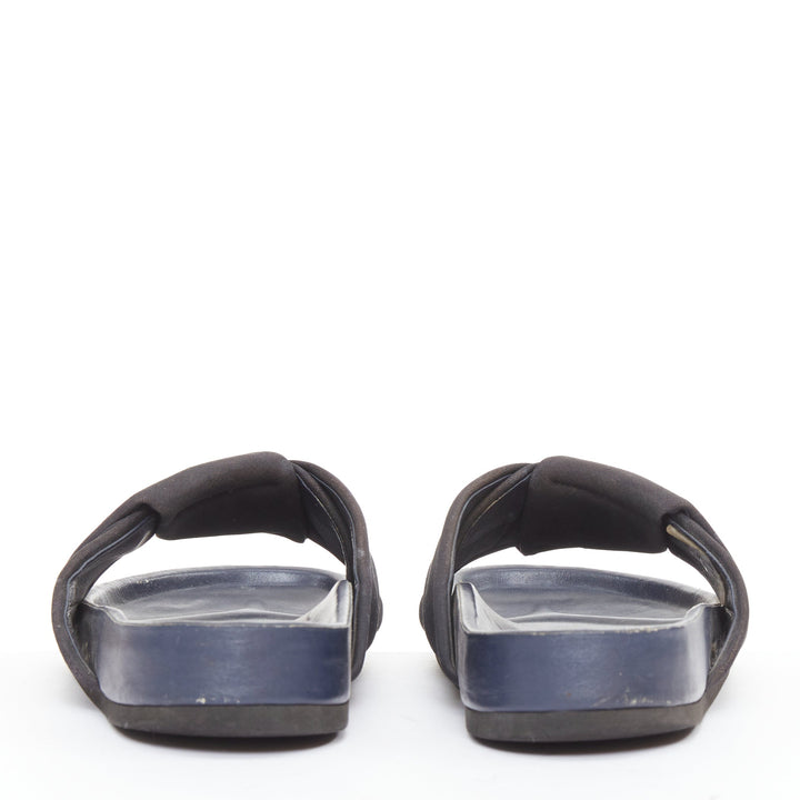 OLD CELINE 2014 Phoebe Philo Twist Boxy black grosgrain navy leather slides EU41
