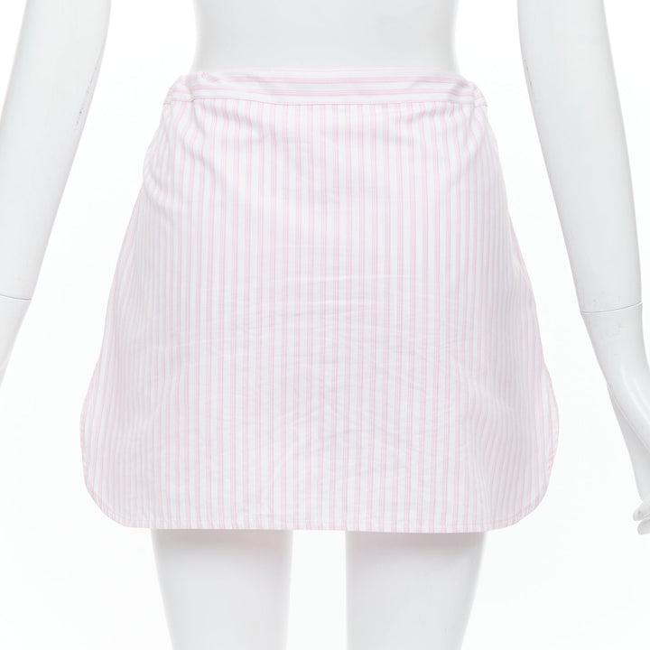 VVB VICTORIA BECKHAM pink white pinstriped tie front tiered skort