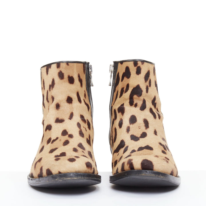 BALMAIN 2015 leopard print calf hair leather side zip classic ankle boots EU43