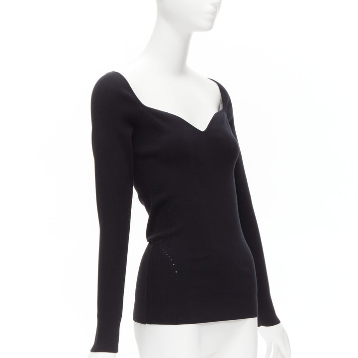 BALENCIAGA Demna black modal knit sweetheart neckline knitted top FR40 L