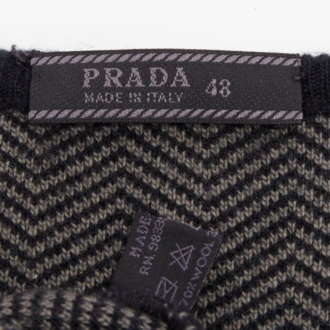 PRADA Vintage herringbone chevron contrast trim cashmere v-neck vest top IT48 M