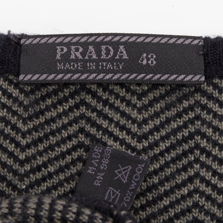 PRADA Vintage herringbone chevron contrast trim cashmere v-neck vest top IT48 M