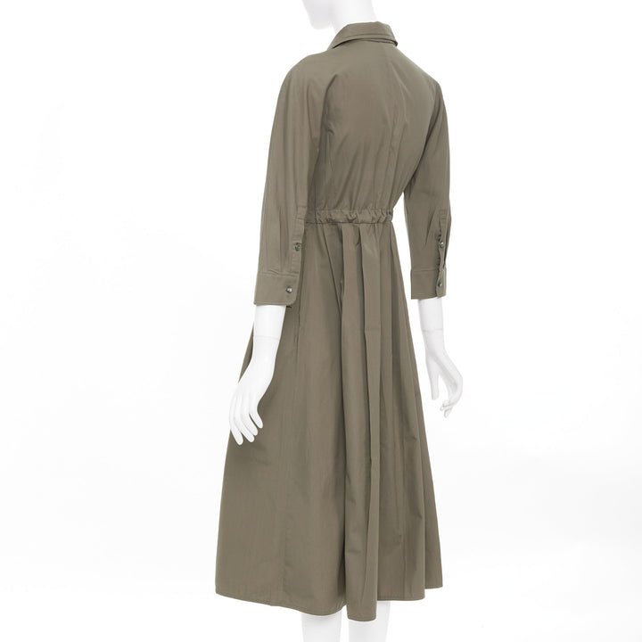 MAX MARA brown cotton poplin drawstring waist utility midi shirt dress IT36 XXS