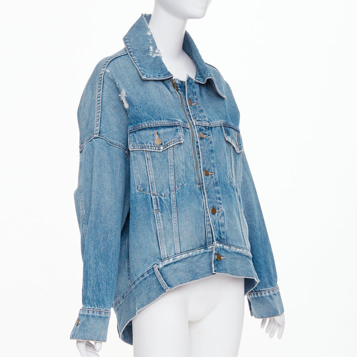 MONSE 2019 DISNEY Pluto light wash distressed denim cocoon jacket XS