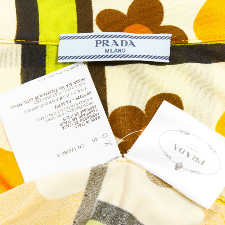 PRADA 2017 Runway green orange Mod graphic floral print viscose shirt IT40 S