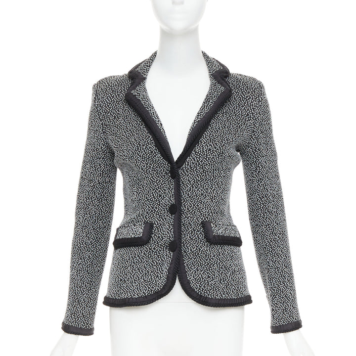 EMPORIO ARMANI silver lurex boucle applique black trim knit blazer IT40 S