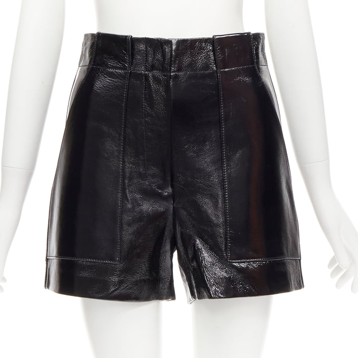 TIBI black patent lambskin leather high waist paneled shorts US0 XS