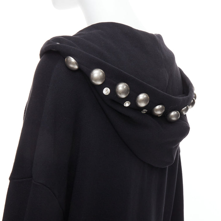 AREA Crystal Dome black cotton silver stud embellished hoodie XS