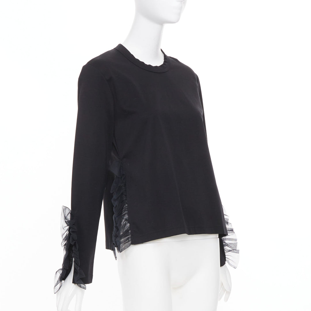 NOIR KEI NINOMIYA 2022 black cotton tulle ruffle trim side cutout blouse shirt M