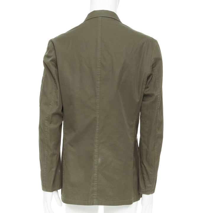 Y'S YOHJI YAMAMOTO green asymmetric zip up multi pockets military jacket JP3 L