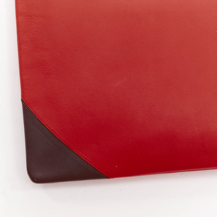 OLD CELINE Phoebe Philo red brown leather bicolour top zip pouch clutch bag