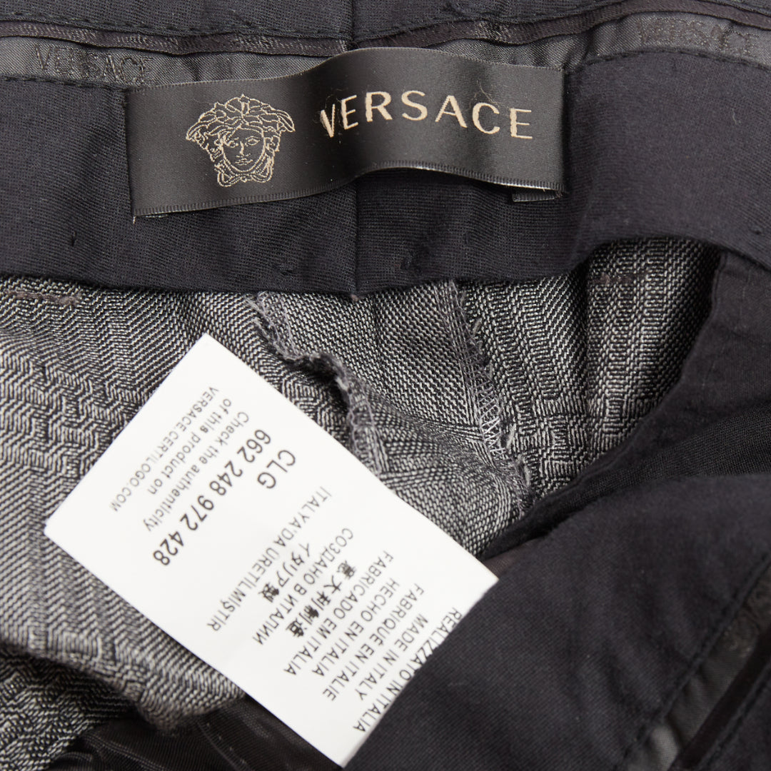 VERSACE grey wool silk checkered straight leg trousers IT50 L