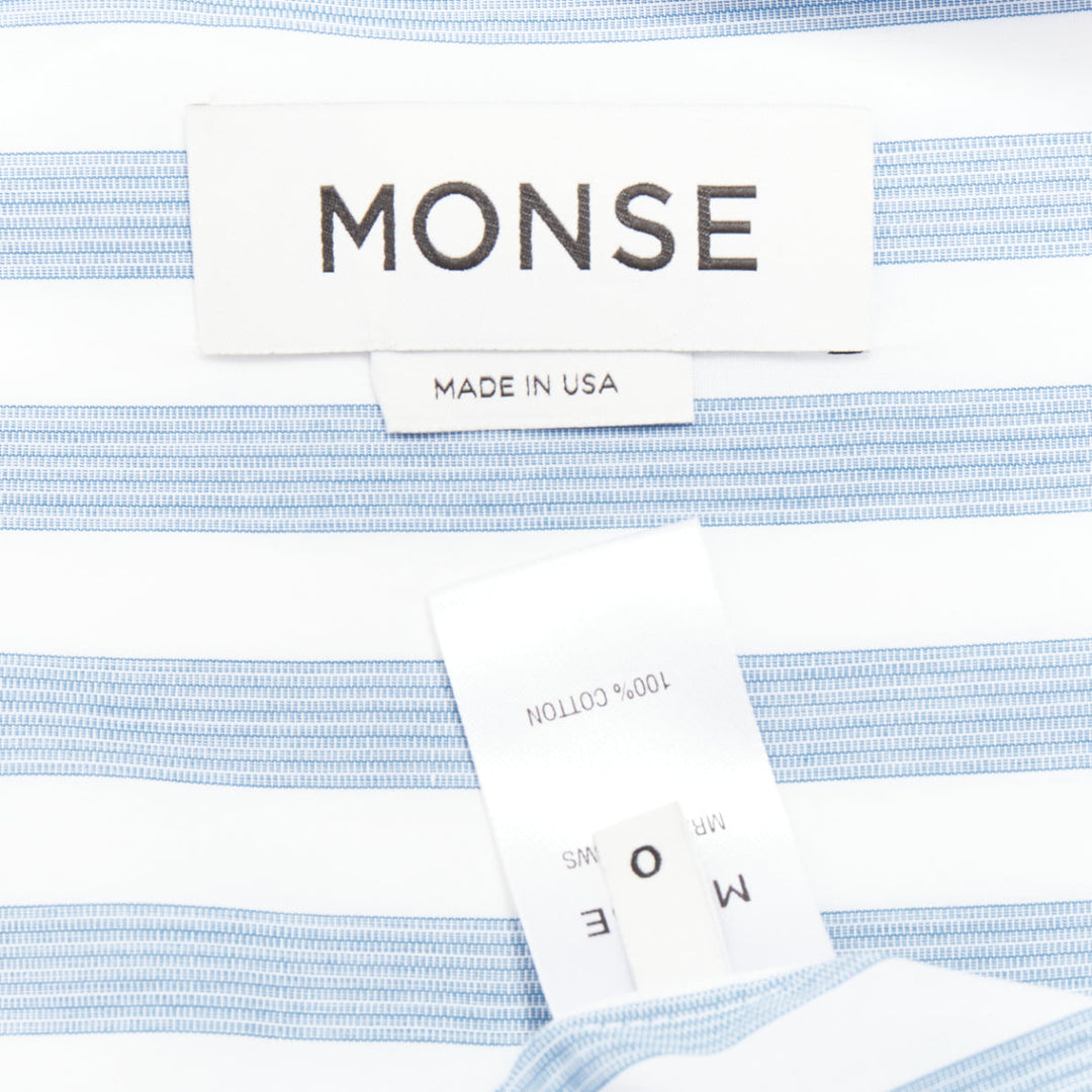 MONSE blue white striped cotton asymmetric hem draped dress shirt US0 XS