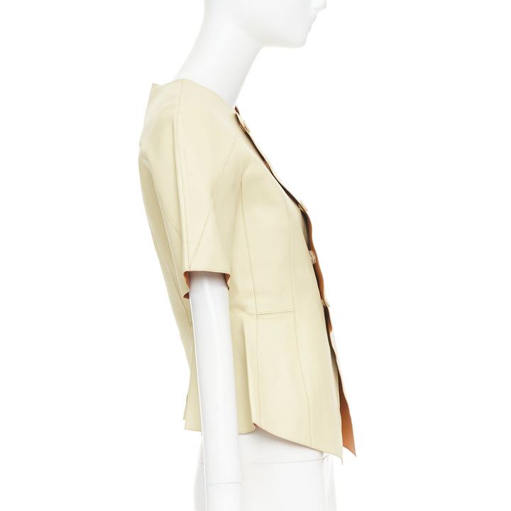 MARNI buttery yellow lamb leather round sleeve peplum asymmetric jacket IT38 XS