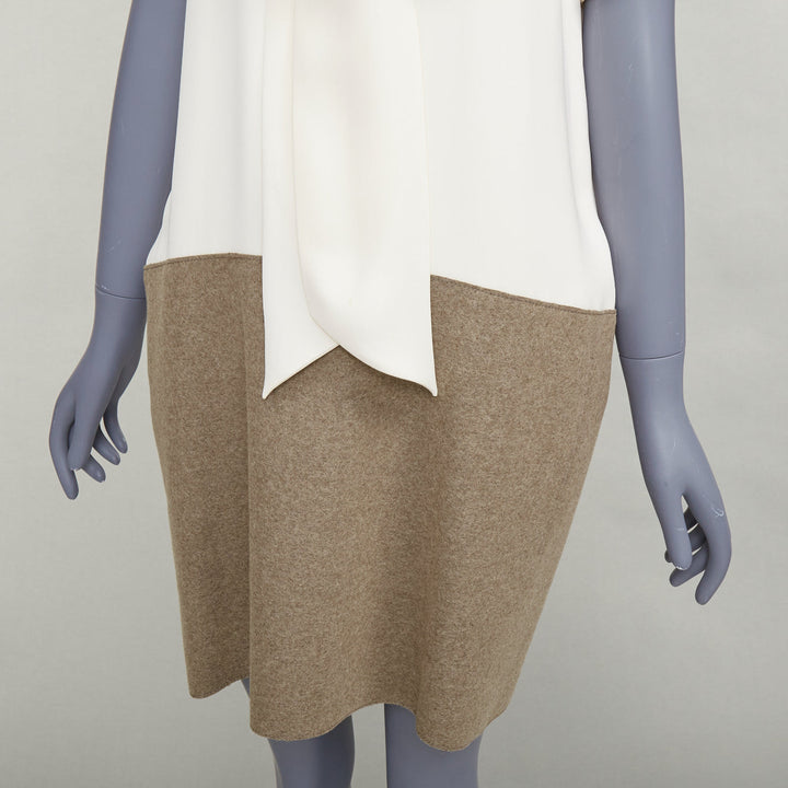 OLD CELINE Phoebe Philo cream taupe silk wool felt drop waist shirt dress FR38 M