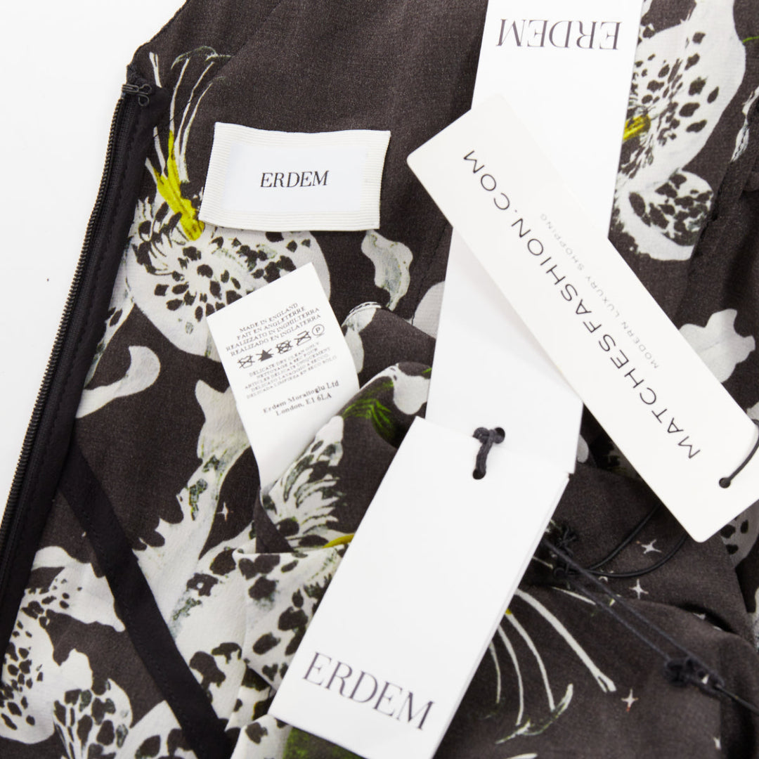 ERDEM 2016 Makayla black grey 100% silk floral back cut out  dress UK6 XS