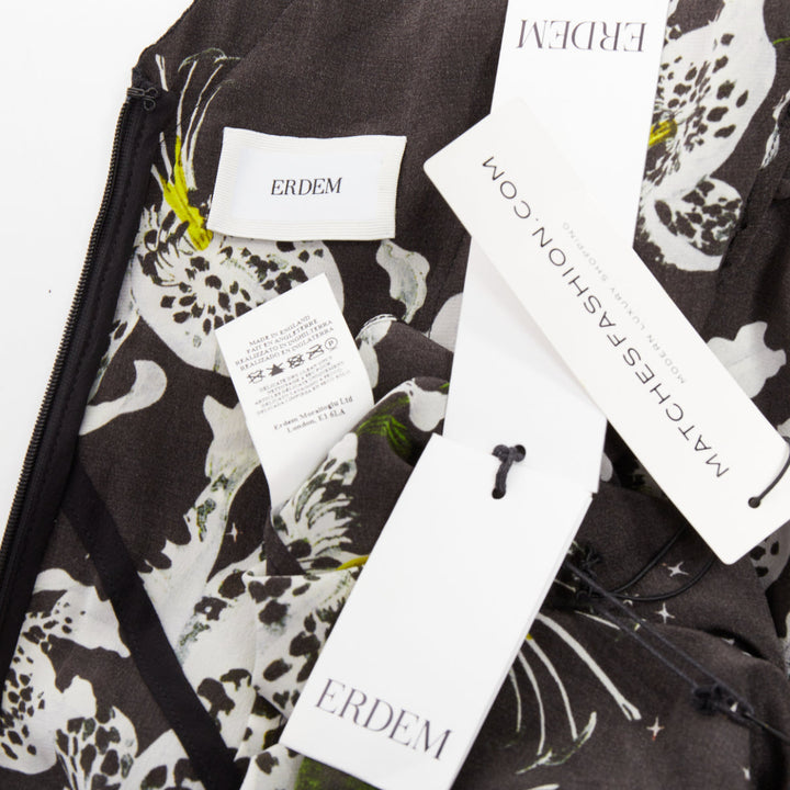 ERDEM 2016 Makayla black grey 100% silk floral back cut out  dress UK6 XS