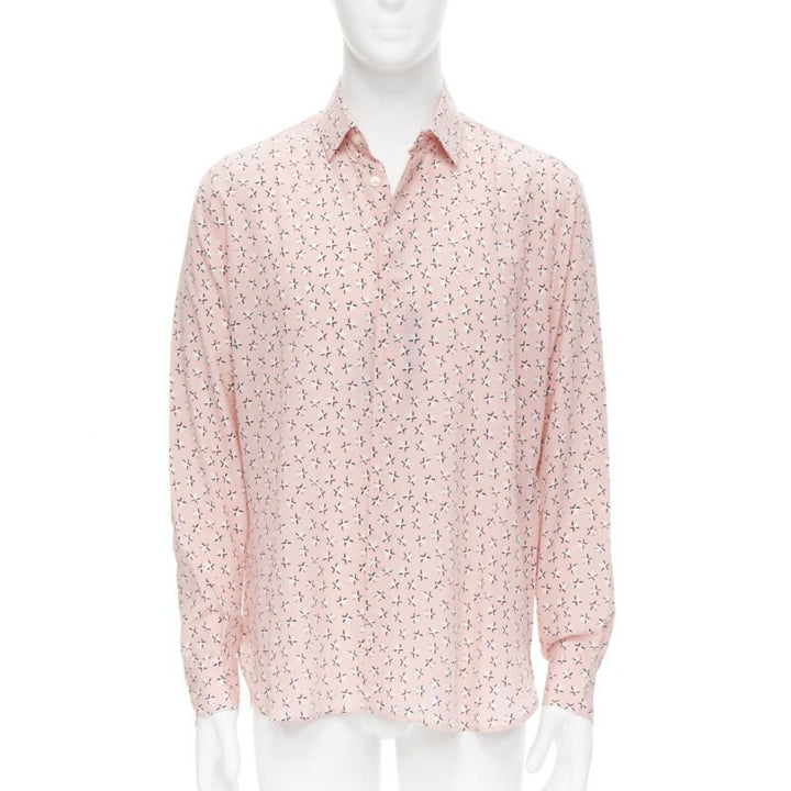 Saint Laurent 2018 100% silk pink white star print long sleeve shirt EU38 S