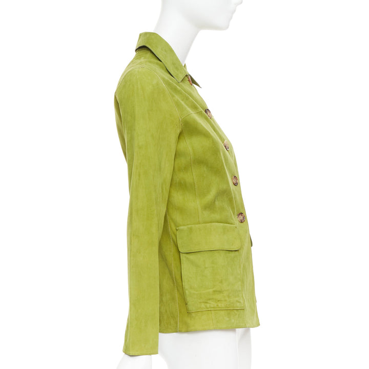 LORO PIANA grass green goat suede brown buttons overshirt jacket IT38 XS