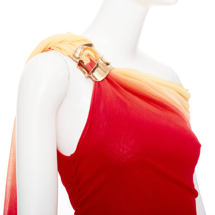 FERRAGAMO Maximilian Davis 2023 Runway one shoulder red ombre tulle dress M