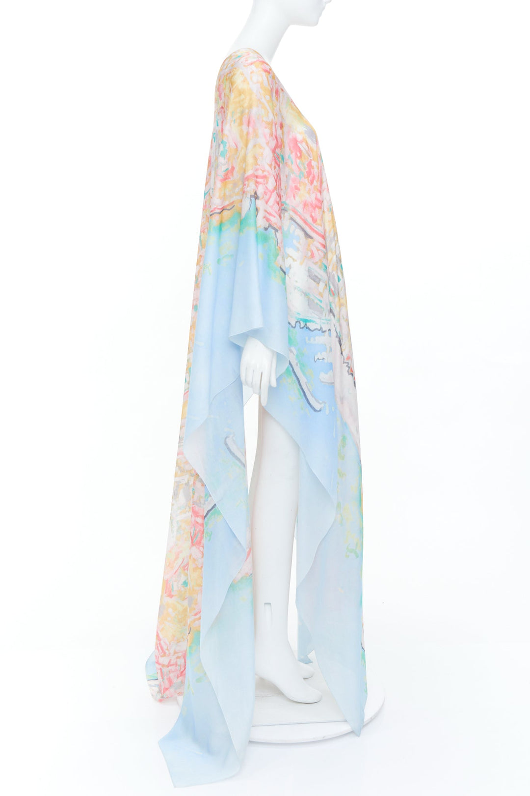 CHANEL 2011 Runway abstract watercolor silk cotton mix caftan maxi dress OS