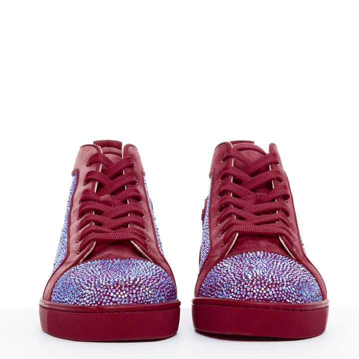 rare CHRISTIAN LOUBOUTIN Louis Orlato Strass red suede crystal hi sneaker EU42.5